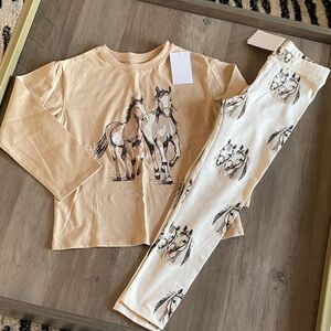 Horse Print Long Sleeve Top and Leggings Set